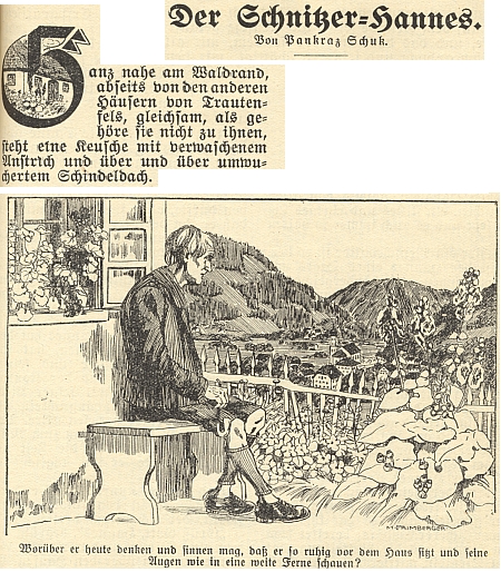 Jeho povídka o řezbáři Hannesovi vyšla na stránkách budějovickéh kalendáře nakladatelství "Moldavia" na rok 1929