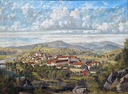 Klášter Zlatá Koruna na obraze Theodora Wolfa (1838-1896) z roku 1883