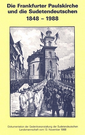 Obálka (1988) jubilejního tisku krajanského sdružení k výročí Frankfurtského sněmu 1848 s výřezem obrazu Jeana Ventadoura (1822–1880) (Sudetendeutsche Landsmannschaft, Mnichov)