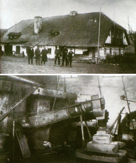 Proslulý hamr v Hraběcí Huti, v provozu rovných sto let od roku 1846 do odsunu, a Hraběcí Huť na celkovém záběru z někdejška