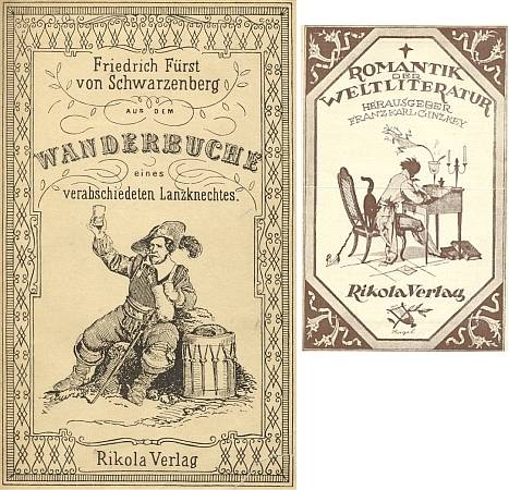 Obálka nového vydání jeho knihy nakladatelstvím Rikola ve Vídni roku 1925 v edici, kterou řídil Franz Karl Ginzkey a kde se ocitla vedle děl Bettiny von Arnim, Prospera Mérimée, E.T.A. Hofmanna, A.S. Puškina či Julia Zeyera