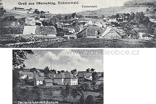 Stará pohlednice Milešic zachycuje i někdejší školu