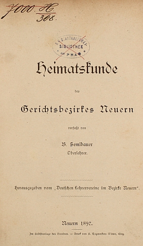 Titulní list jeho vlastivědy (1897), výtisku ve fondu Knihovny Liberec