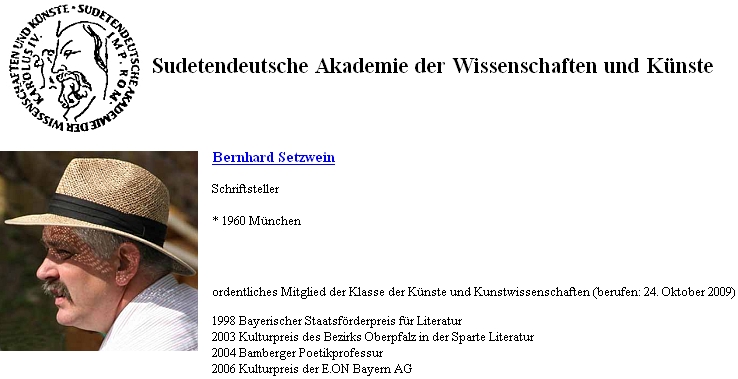 Záznam Bernharda Setzweina na soupisu členů Sudetoněmecké akademie věd a umění