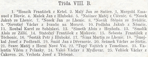 Figuruje tu stejně jako Jakob Podlaha mezi žáky závěrečné třídy c.k. českého gymnázia v Českých Budějovicích roku 1887