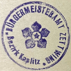 Úřední razítko obce Cetviny na dokumentu z roku 1924