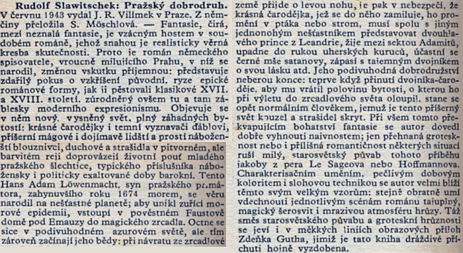 Recenze českého překladu jeho románu na stránkách protektorátního tisku