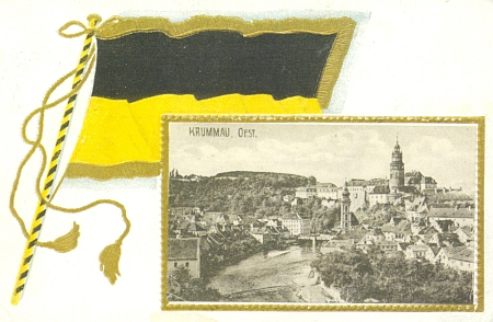 Tady vedou dvě staré pohlednice spor o "rakouský" či "německý" Krumlov