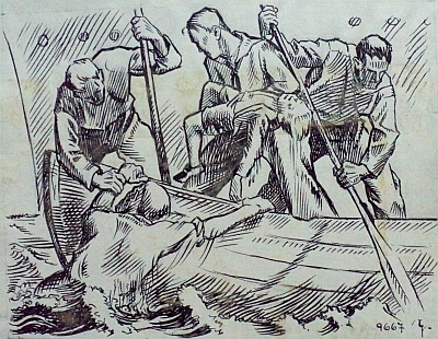 Sperlovy ilustrace k povídce "Durch Nacht zum Licht", která vyšla ve Steinbrenerově kalendáři Der Glücksbote na rok 1940...