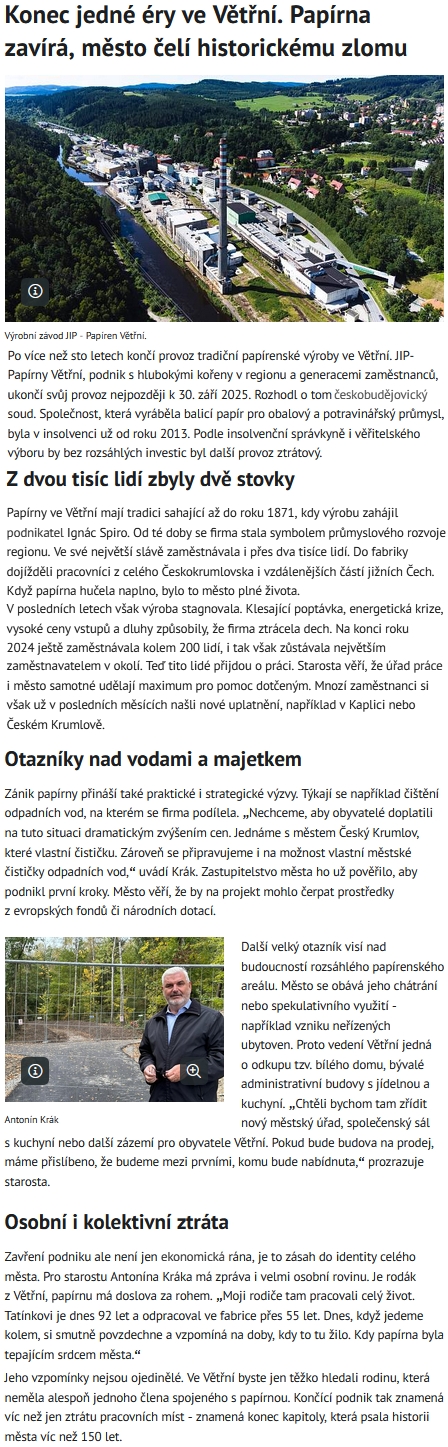 Rokem 2025 patrně více než stopadesátiletá historie papírny končí