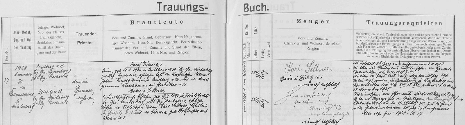 Záznam o svatbě rodičů ve vimperské oddací matrice