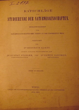 Spolupracoval na novém vydání rádce pro studující přírodních věd z roku 1912,
který se dodnes objevuje v antikvární nabídce