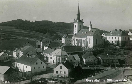 Rodný Rožmitál na Šumavě na pohlednici Josefa Seidela