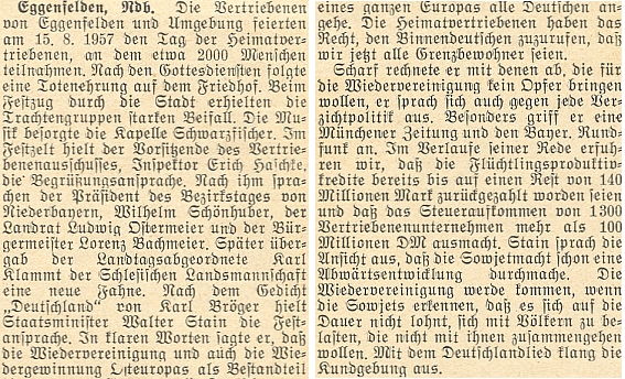 Jiný z jeho projevů končil v roce 1957 úvahou, že ke sjednocení Německa jednou dojde tehdy, až sami Sověti pochopí,
   že se jim nevyplácí "zatěžovat se národy, které s nimi nechtějí jít společnou cestou"