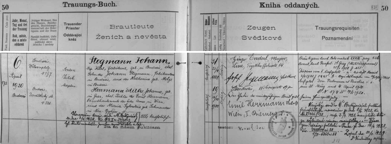 Manželství otcova bratra Johanna, uzavřené v dubnu roku 1920, bylo v září 1928 rozvedeno "vinou manželky", které bylo při svatbě 19 let a byla o 12 let mladší svého muže - navíc byla dcerou vysokého důstojníka rakouské, tedy už "zahraniční" armády