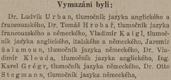 Teprve v roce 1947 byl oficiálně vymazán ze seznamu stálých soudních tlumočníků