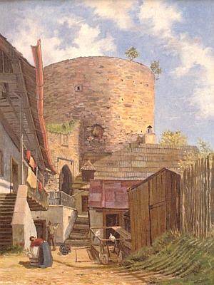 Jeho olejomalba, zachycující vimperský "Zaječí hrad ("Haselburg")