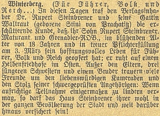 "Za Vůdce, národ a Říši" byl podle svědectví pamětí jednoho z příbuzných přejet ten osmnáctiletý chlapec za kruté ruské zimy vlakem, což se ovšem v novinách dočíst nelze!