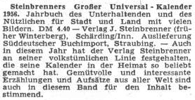 Ještě roku 1955, deset let po odsunu, ohlašoval list Sudetendeutsche Zeitung nový Steinbrenerův Velký universální kalendář, i když psal vydavatelovo jméno mylně se dvěma "n"