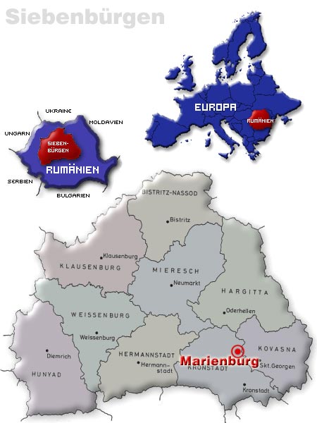 Mapa Sedmihradska v dnešním Rumunsku