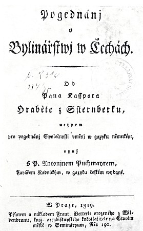 Titulní list Puchmajerova českého překladu Sternbergova díla o rostlinstvu v Čechách