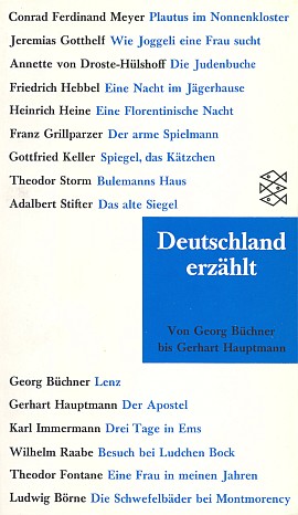 Obálka (1992) sbírky povídek německy píšících autorů, v níž je Stifter též zastoupen (Fischer Taschenbuch Verlag, Frankfurt nad Mohanem)