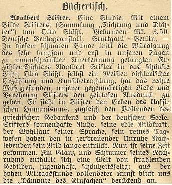 Recenze jeho studie o Adalbertu Stifterovi na stránkách
českobudějovického měsíčníku Waldheimat