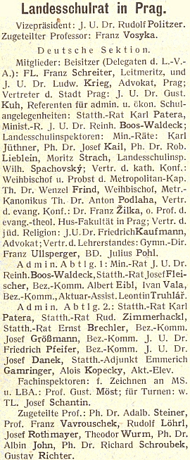 Jeho jméno nacházíme mezi členy německé sekce Zemské školní rady v roce 1924