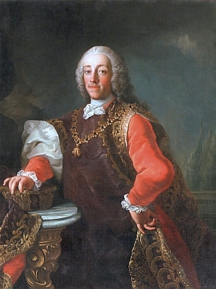 Jeho knížecí dobrodinec Josef Adam, od roku 1754 nejvyšší dvorský maršálek a později i nejvyšší hofmistr Marie Terezie a Josefa II., s řádem zlatého rouna...