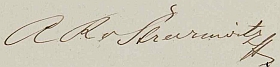 Podpis jeho otce Adolfa rytíře von Streeruwitz ve volarské pamětní knize