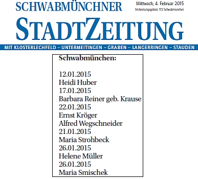 V seznamu zemřelých v lednu 2015 na stránkách místního tisku