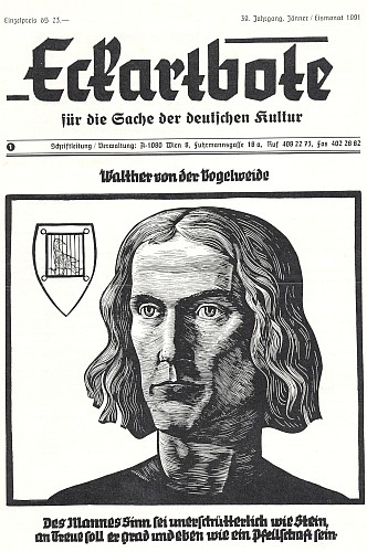 Obálka jím založeného (1959) časopisu spolku Österreichische
Landsmannschaft a vpravo vedle znak spolku, který je zároveň
znakem tzv. "Německého školského sdružení" pro podporu 
německého školství ve smíšených oblastech Rakouska
a pro krajany v zahraničí