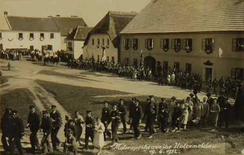 Svěcení hasičské motorové stříkačky v Dolní Vltavici 19. července roku 1932