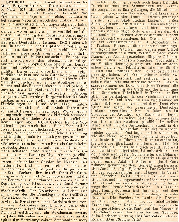 Titulní list (1906) bio-bibliografického slovníku německých umělců a spisovatelů Rakouska-Uherska
a jeho heslo v něm