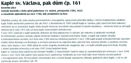 O někdejší kapli sv. Václava, pozdějším domě čp. 161 v Českém Krumlově