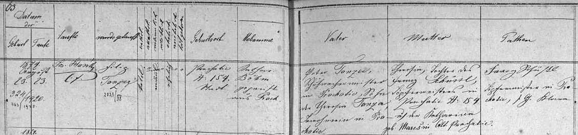 Narodil se a byl pokřtěn jménem Filip podle záznamu prachatické matriky 23. srpna 1874 v domě čp. 154 ševci Peteru Tanzerovi (synu Theresie Tanzerové - otec není uveden) a jeho ženě Theresii, roz. Schüsslové, dceři hrnčíře Franze Schüssla z Prachatic čp. 154 a jeho ženy Kathariny, roz. Marešové, ze Starých Prachatic