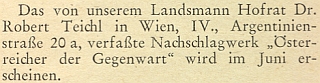 Dvě zprávy o jeho slovníku "Rakušané současnosti" v krajanském měsíčníku z roku 1951