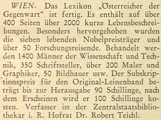 Dvě zprávy o jeho slovníku "Rakušané současnosti" v krajanském měsíčníku z roku 1951