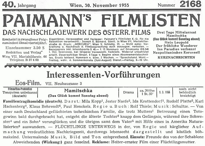 Obsah filmu v listopadovém čísle vídeňského filmového časopisu z roku 1955