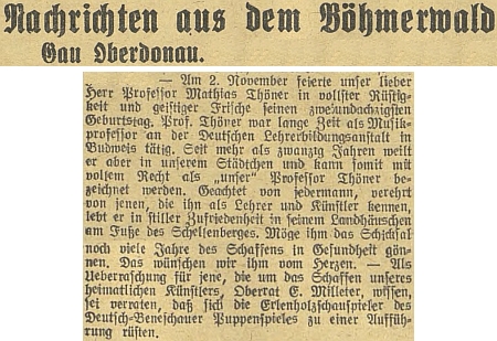 O jeho 82. narozeninách 2. listopadu 1943 v rubrice "župy Horní Dunaj" na stránkách budějovického německého listu