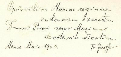 Frontispis a titulní list (1904) s autorovým věnováním převorovi