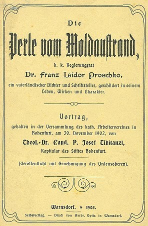 Obálka (1903) knižního vydání jeho přednášky
o Franzi Isidoru Proschkovi