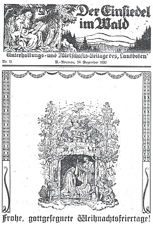 Titulní list vánočního čísla zábavné přílohy listu
Landbote, zvané "Lesní poustevník" (1930)