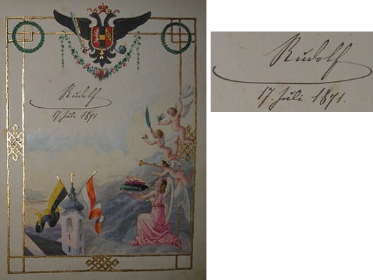 Jedním z nejslavnějších momentů v dějinách města Volary, jehož pamětní knihu zdobí honosné desky a neméně honosně zdobený titulní list, byl bezpochyby 17. červenec roku 1871, kdy je navštívil habsburský korunní princ Rudolf a doložil to svým podpisem