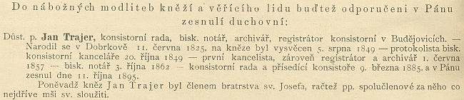 Zpráva o jeho úmrtí v ordinariátním listu budějovické diecéze