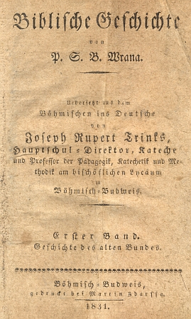 Titulní listy (1831) jeho dvoudílného překladu Wranovy "Hystorye biblické"