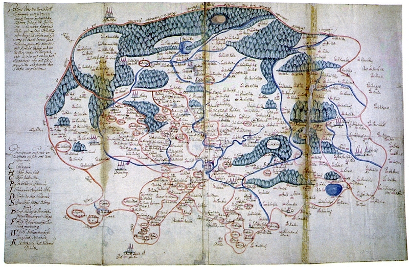 Mapa Českého Krumlova a okolí a panství českokrumlovského i netolického z přelomu 17. a 18. století, jak je uchovává ve fondu Velkostatek Český Krumlov českokrumlovská pobočka Státního oblastního archivu v Třeboni