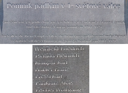 Jméno jeho syna na obnobeném nýrském pomníku padlým v 1. světové válce