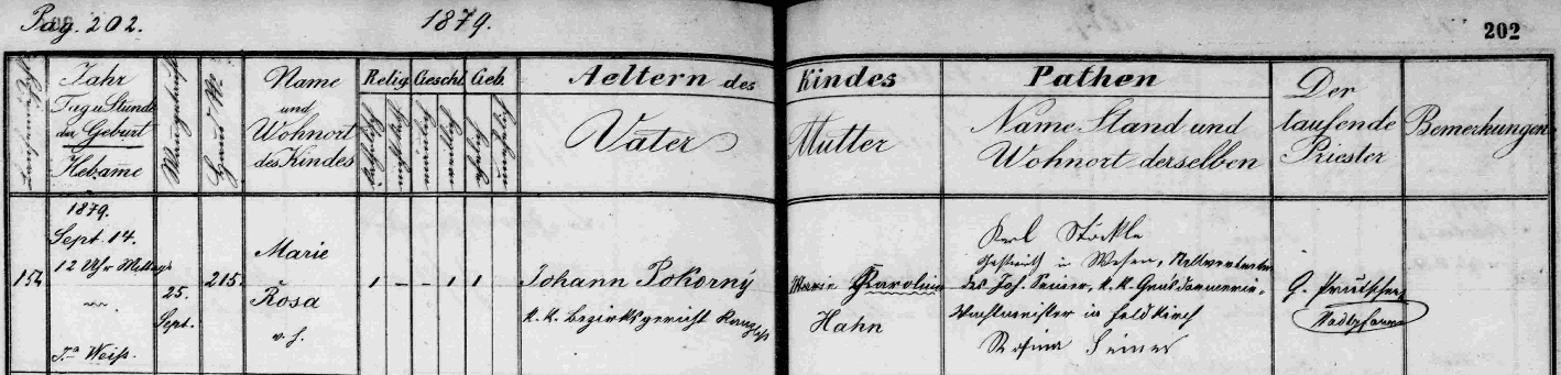 Záznam o narození manželčině v křestní matrice farnosti sv. Havla v Bregenz