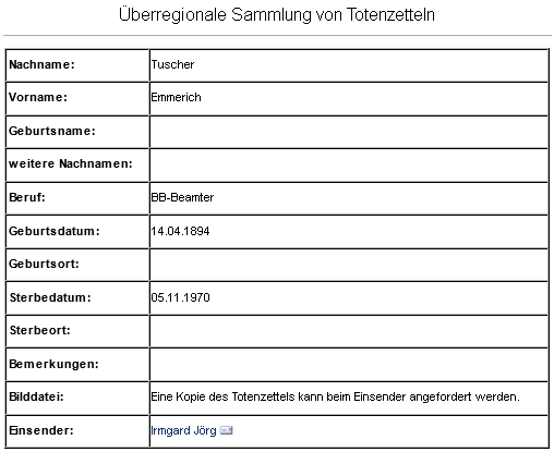 Záznam dat z jeho parte v databázi jejich "nadregionální sbírky"